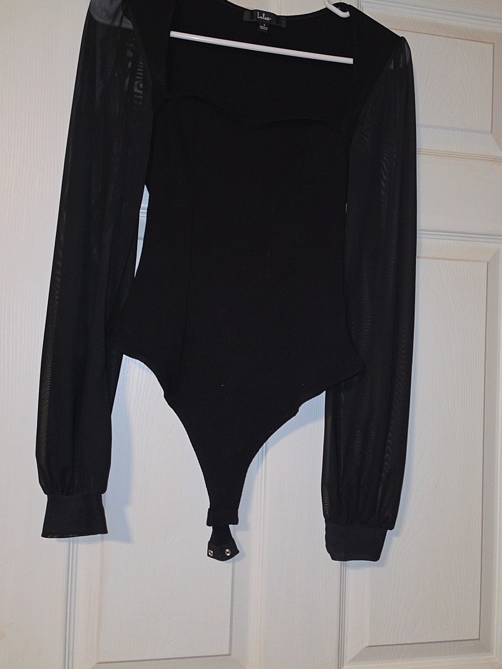 Black Mesh-Sleeve  One-Piece Bodysuit